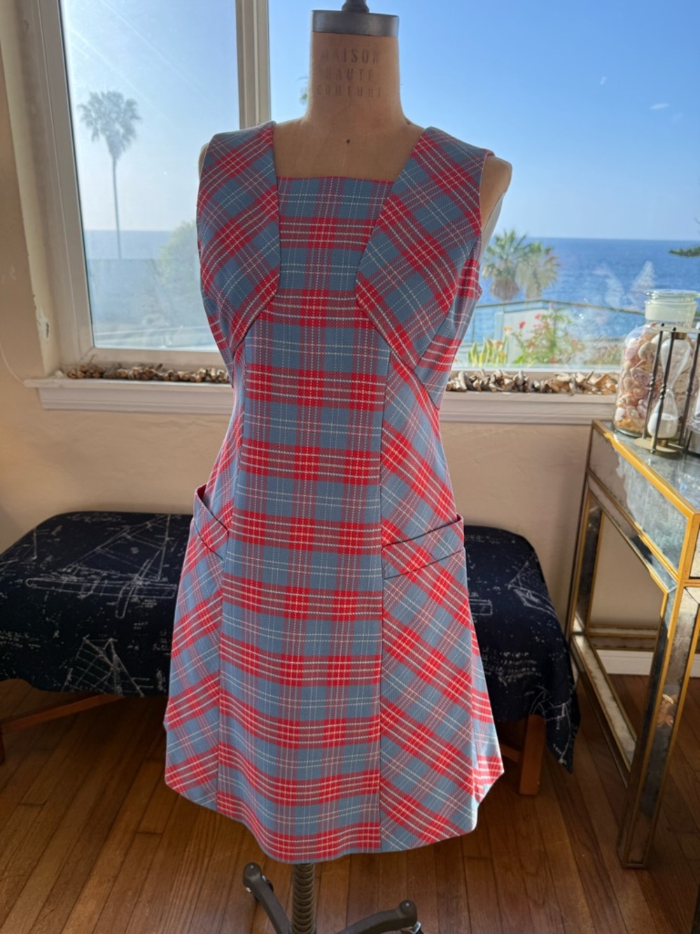 Brooks Brothers Vintage Blue and Red Plaid Sleeveless Shift Dress. Size 6